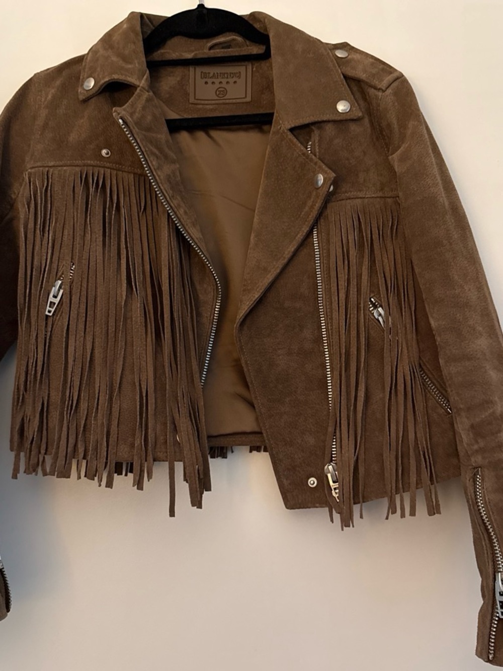 Blank NYC Brown Suede Fringe Moto Jacket